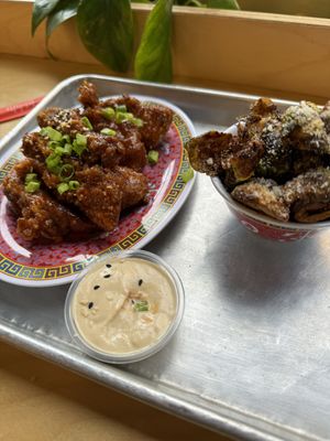 “Chicken” wings in firecracker sauce and brussels sprouts  at Pow Pow - I St NW  in Washington