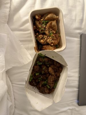 sichuan dumplings and mongolian beef  at Pow Pow - I St NW  in Washington