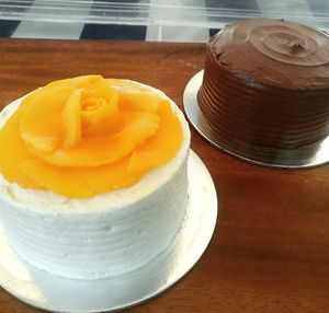 Vegan mango cheesecake and chocolate cake
+63995 460 1543 at Delicielo in Paranaque