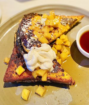 Stuffed french toast w/ mascarpone cream✨Delicious!  at Crossroads Kitchen in Calabasas