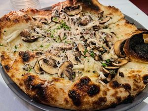 Truffle Bianca pizza, nice crispy crust.  at Crossroads Kitchen in Calabasas