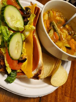 Soup and Sammich at Hipp Vegan in Houston