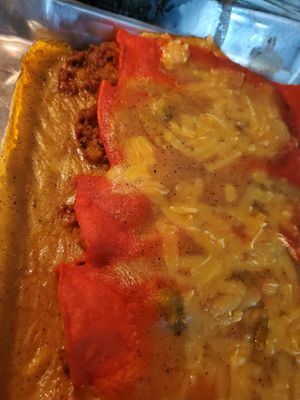 Creole Enchiladas served by the pan! Yum! at Hipp Vegan in Houston