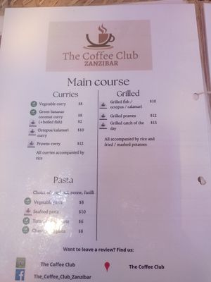 Main dishes at The Coffee Club in Zanzibar