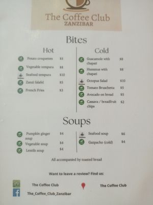 Bites at The Coffee Club in Zanzibar