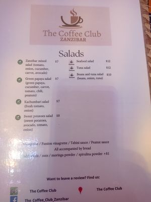 Salads at The Coffee Club in Zanzibar