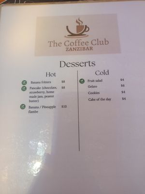 Desserts at The Coffee Club in Zanzibar