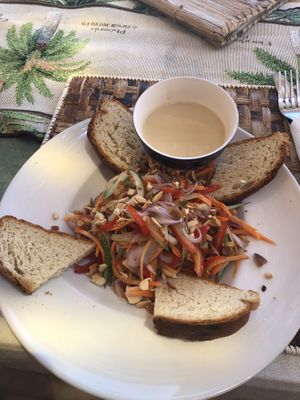 Mixed salad with bread and tahini sauce (16k TSH)  at The Coffee Club in Zanzibar