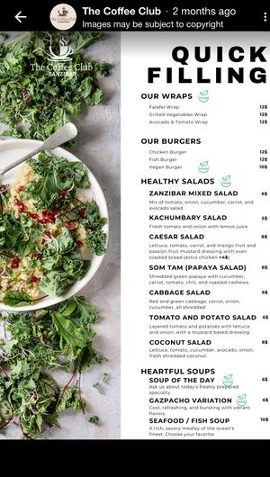 The falafel wrap was decent but more salad than falafel inside  at The Coffee Club in Zanzibar
