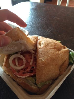 Inside my taro burger at Veg Out in Haiku