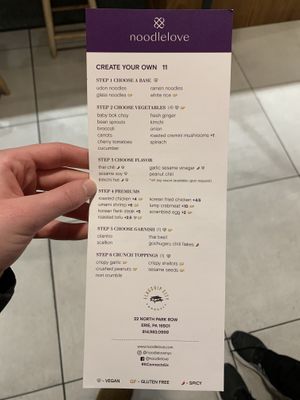 Menu  at noodlelove in Erie