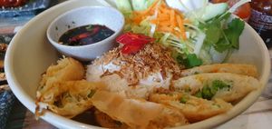 Spring rolls on jasmine rice at Vietnamese Street Kitchen in Birmingham