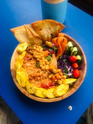 Jollof&plantain at CasaTeranga PlantBaseDakar in Dakar