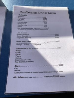 menu 2  at CasaTeranga PlantBaseDakar in Dakar