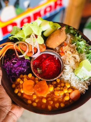 Teranga bowl with curry chickpeas at CasaTeranga PlantBaseDakar in Dakar