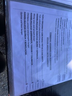 Vegan selection (which is available in the main menu)  at Monto Rojo in El Chalten