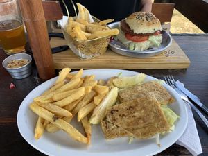 Quinoa and Beet Burger and Tofu schnitzel   at Monto Rojo in El Chalten