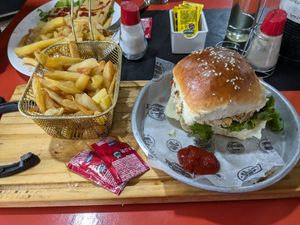 Chickpea burger at Monto Rojo in El Chalten