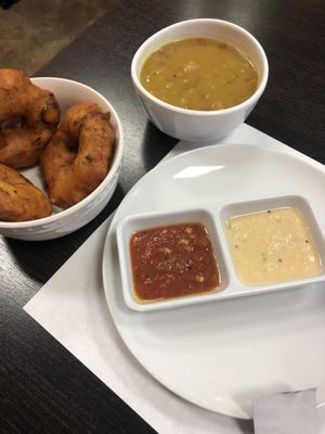 Vada sambar, soup, sambar & coconut chutney at Ashirwad The Blessings in Upland
