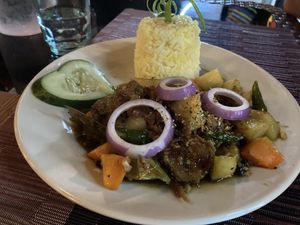 Native adobo with “brisket"  at Villa Potenciana Restaurant in Malapascua Island
