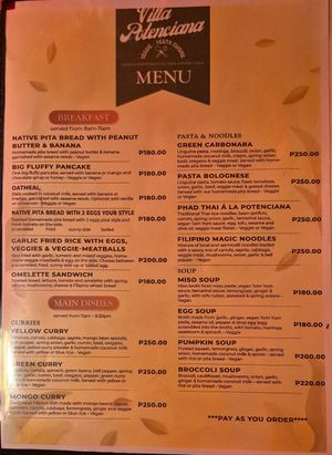 Menu at Villa Potenciana Restaurant in Malapascua Island