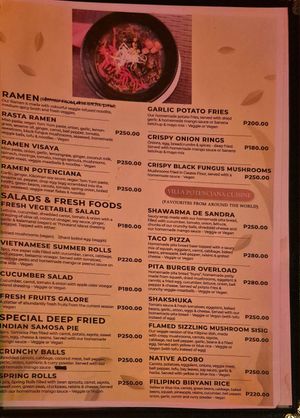 Menu at Villa Potenciana Restaurant in Malapascua Island