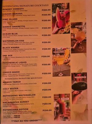 Menu at Villa Potenciana Restaurant in Malapascua Island