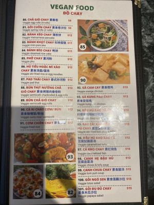 Vegan menu   at Pho Thanh in Las Vegas