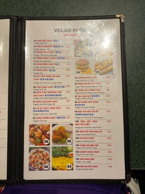 Vegan menu 12/26/23  at Pho Thanh in Las Vegas
