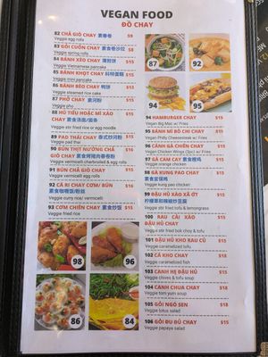 Vegan menu at Pho Thanh in Las Vegas