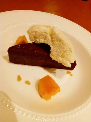 Gateau au chocolat - the ice cream on it was really nice at Organic Shokudo Engi in Nagoya