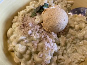 Vegan mac and cheese-creamy and delicious at Cafe Gratitude in Kansas City