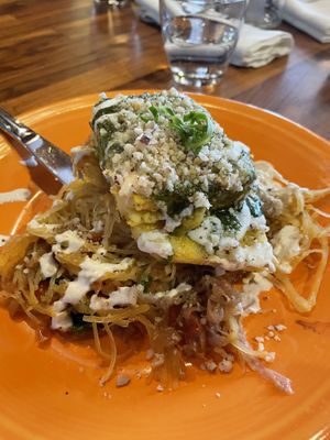 I am Warm Hearted - Polenta & spaghetti squash at Cafe Gratitude in Kansas City
