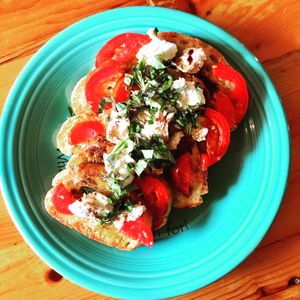 I am PRESENT (vegan bruschetta, best vegan mozzarella in the world!) at Cafe Gratitude in Kansas City