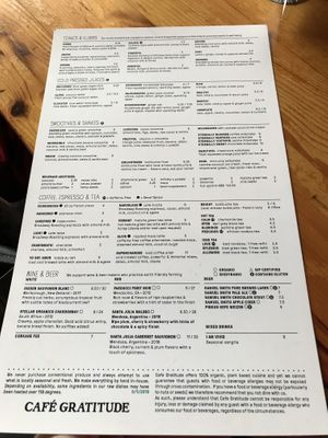 Menu  at Cafe Gratitude in Kansas City