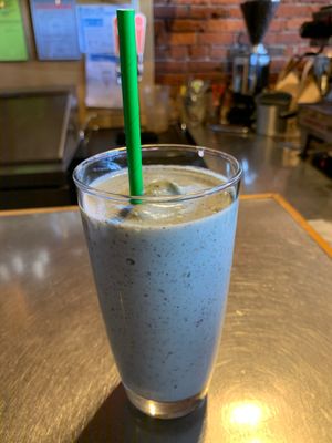 The Cool milkshake. Made with cashew ice cream including fresh mint leaves  at Cafe Gratitude in Kansas City