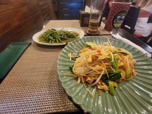 Vegan pad thai and morning glory at Anna's Restaurant in Koh Phi Phi