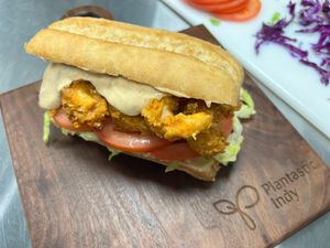 First ever for Indy 100% Plant based Shrimp!! Po-Boy. Omg you will come next day for more.  at Plantastic Indy in Indianapolis
