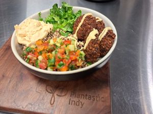 Supper Healthy all made fresh from scratch Middle Eastern Bowl at Plantastic Indy in Indianapolis