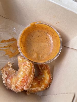 Remoulade sauce that comes with shrimp is delicious   at Plantastic Indy in Indianapolis