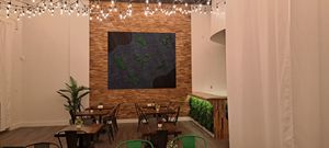 The centerpiece, is art with a purpose. Representing the Blue Zones. at Plantastic Indy in Indianapolis