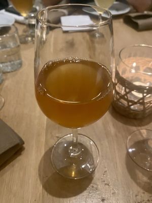 Homemade kombucha served with the second course  at Vert Restaurant in Middelburg