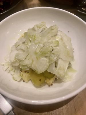 Potato salad with mustard-yoghurt dressing and shaved cauliflower   at Vert Restaurant in Middelburg