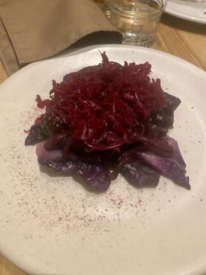 Red cabbage in three different ways with berry confiture  at Vert Restaurant in Middelburg