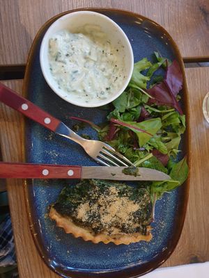 Tasty spinach tart with tzatziki. I never remember to take a picture before eating. at Verde in Trondheim