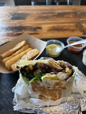 Flacos Vegan Burrito and yucca fries  at Tia's Tacos in Knoxville