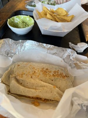 Vegan burrito and guacamole   at Tia's Tacos in Knoxville