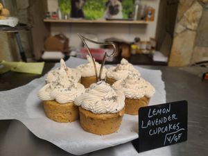 Lemon lavender cupcakes - to die for! Vegan and gluten free! at The Hungry Pug Cafe in Kenora
