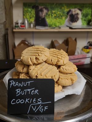 Peanut butter cookies - so more-ish! Vegan + gluten free! at The Hungry Pug Cafe in Kenora