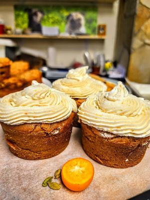 Kumquat cardamom cupcakes - !!! - the flavour you didn't know you needed in your life! Vegan + GF at The Hungry Pug Cafe in Kenora